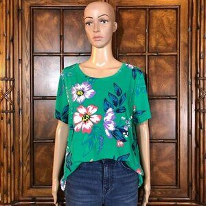 Iman Green Tropical Floral Print Jersey Top